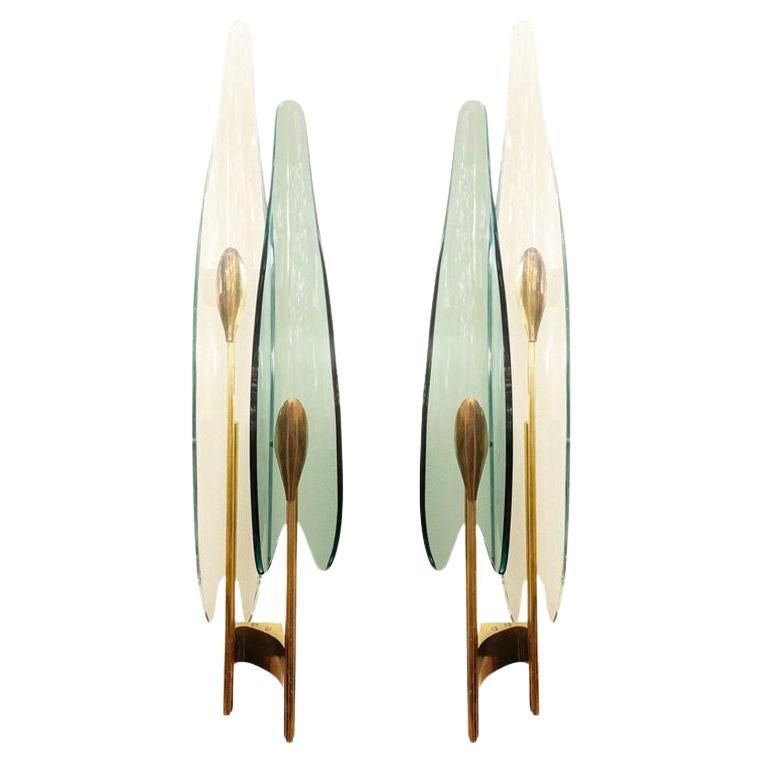 Pair of Green "Dalia" Sconces by Max Ingrand for Fontana Arte