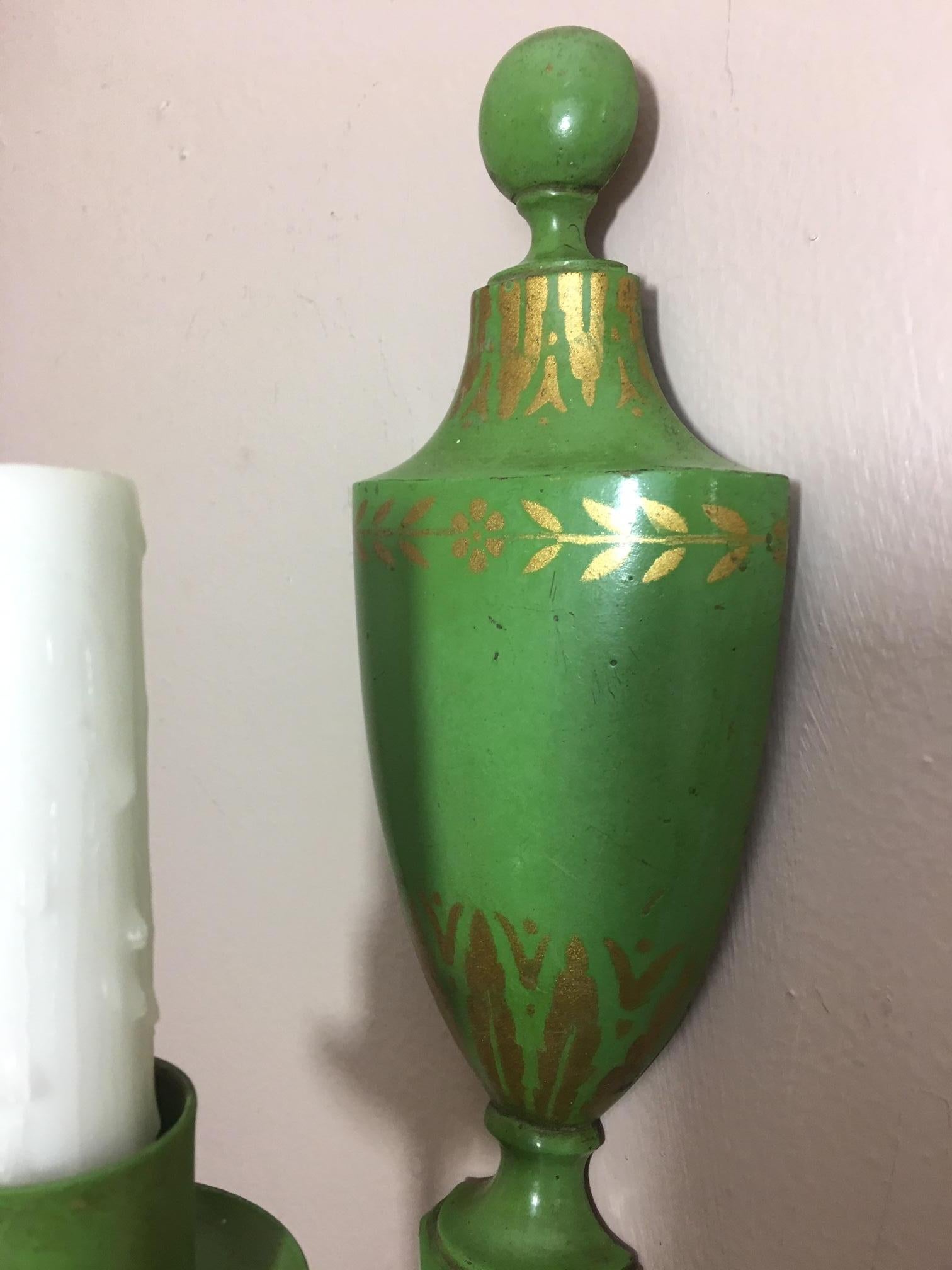 Pair of Green E. F. Caldwell One Light Sconces, 20th Century In Good Condition In Savannah, GA