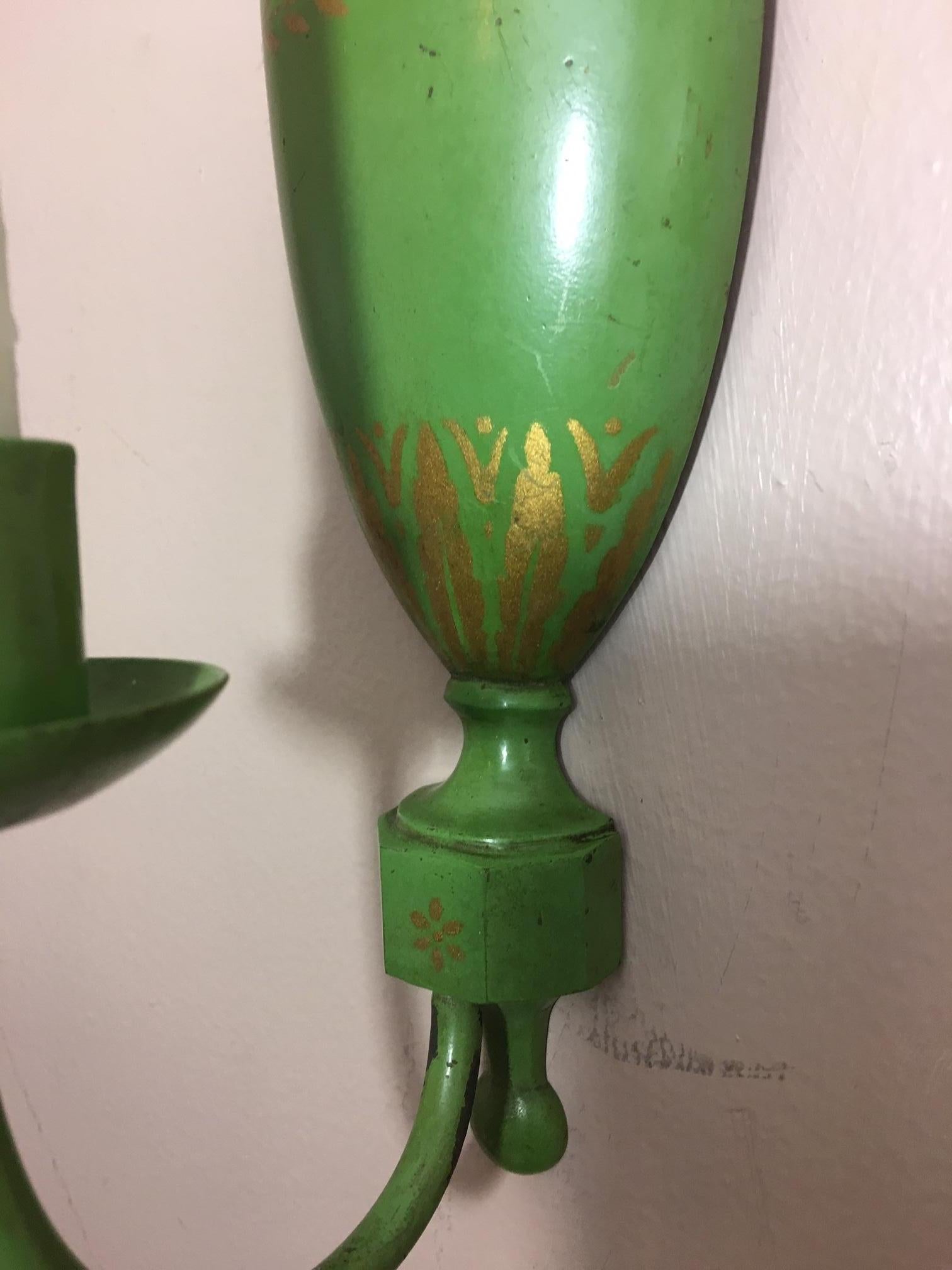 Metal Pair of Green E. F. Caldwell One Light Sconces, 20th Century
