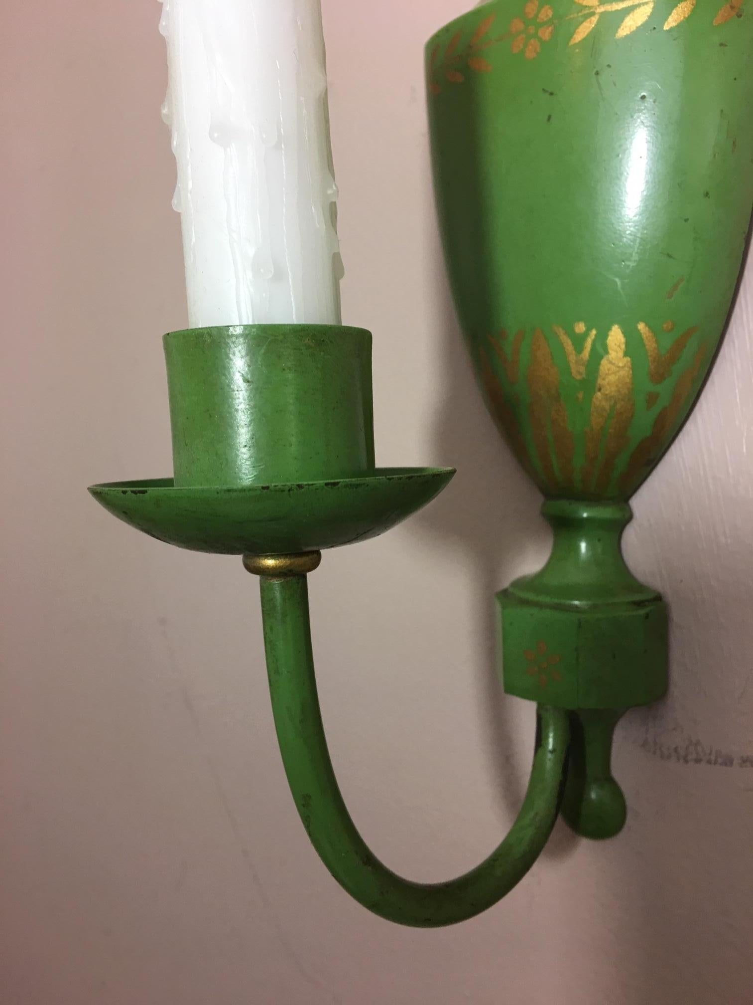 Pair of Green E. F. Caldwell One Light Sconces, 20th Century 1