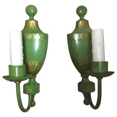 Pair of Green E. F. Caldwell One Light Sconces, 20th Century