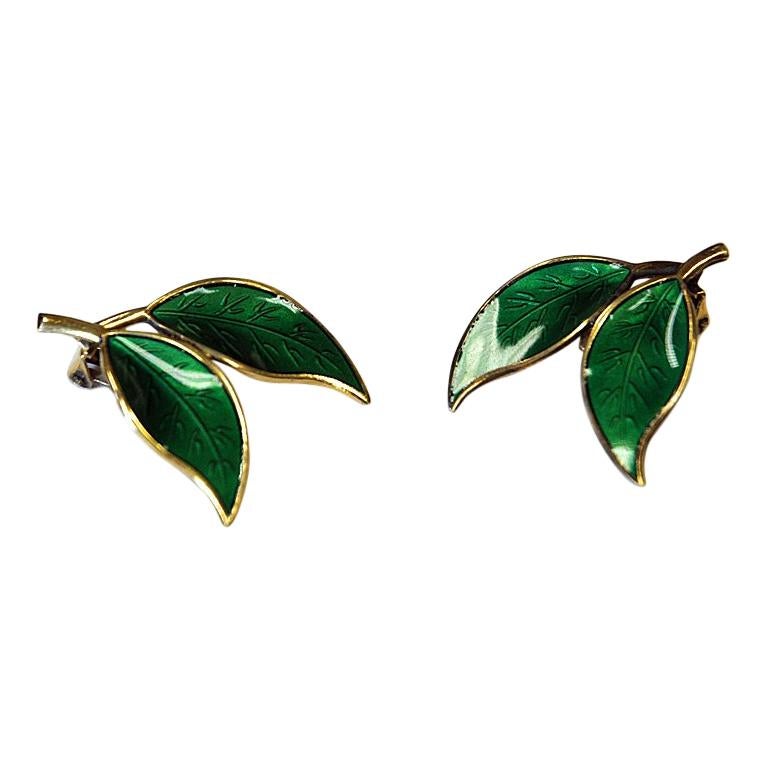 Pair of Green Enamelled vintage Earclips by Willy Winnæss 1960s, Norway