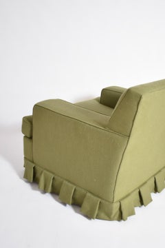 Pair of green fabric armchairs fringe, 1960s