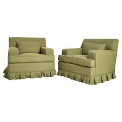 Pair of green fabric armchairs fringe, 1960s