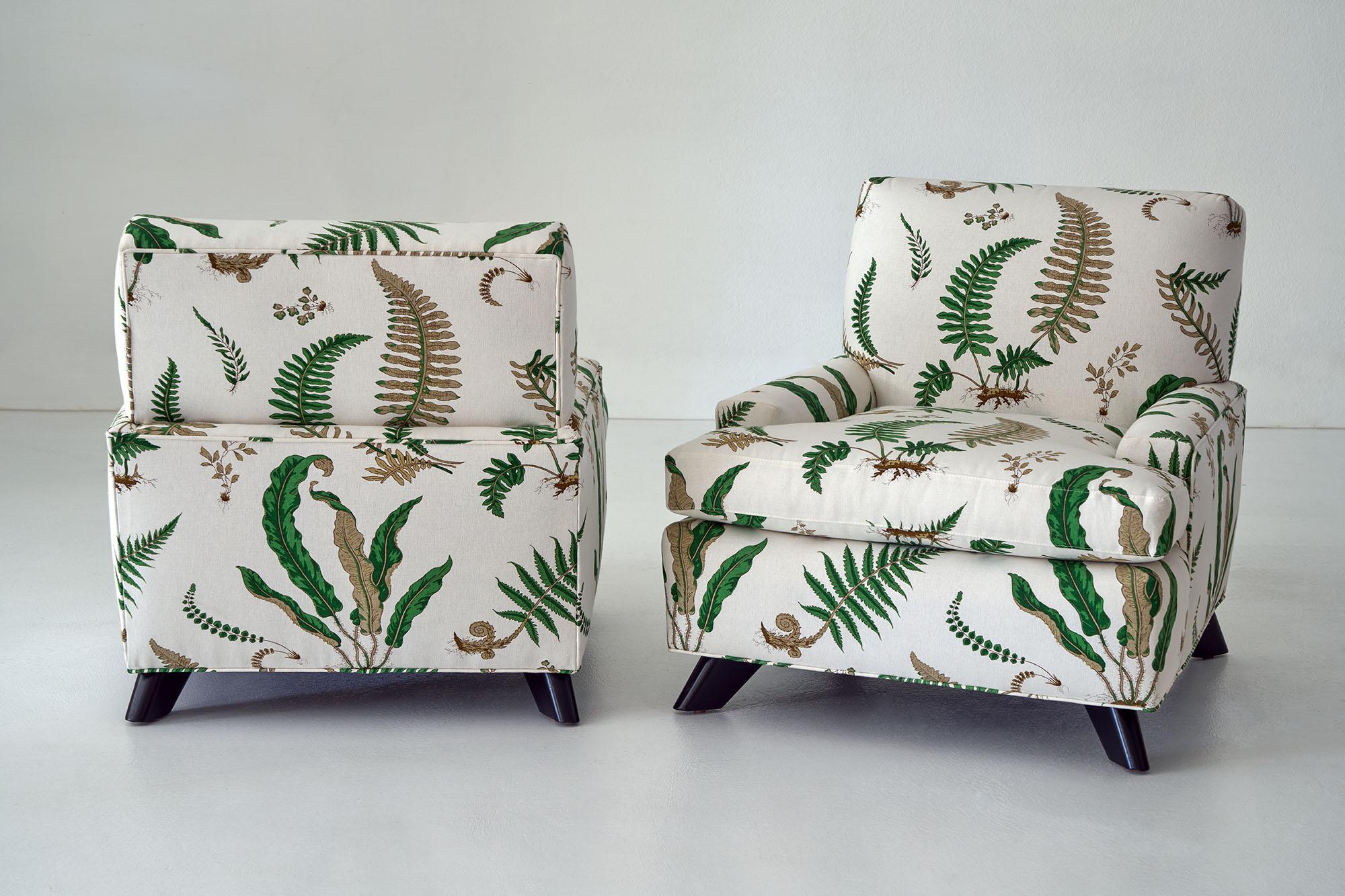 Mid-Century Modern Pair of Green Fern Ledgeback Seniah Chairs by William Haines