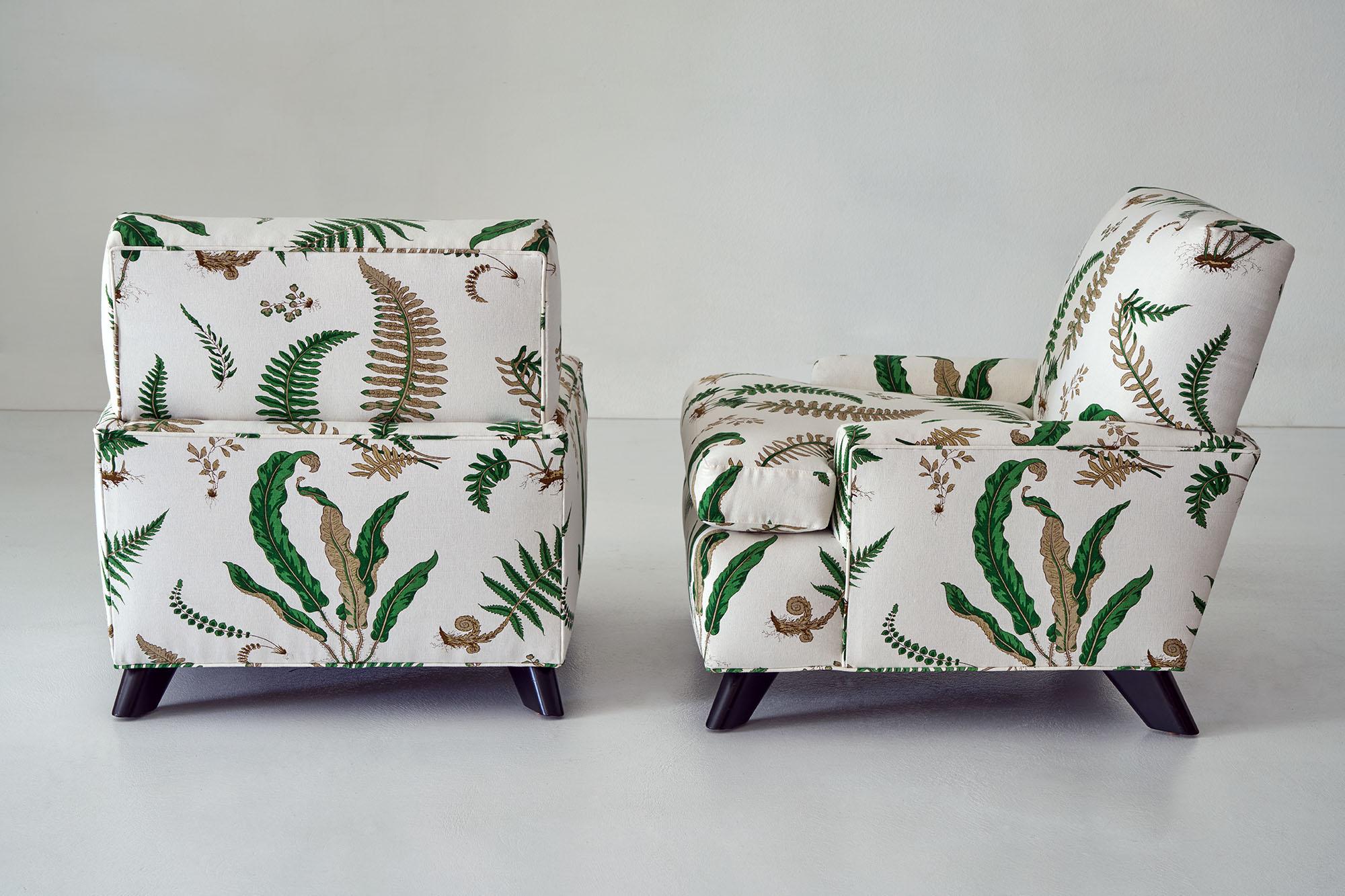 American Pair of Green Fern Ledgeback Seniah Chairs by William Haines
