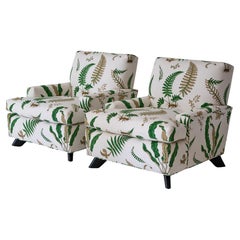 Pair of Green Fern Ledgeback Seniah Chairs by William Haines