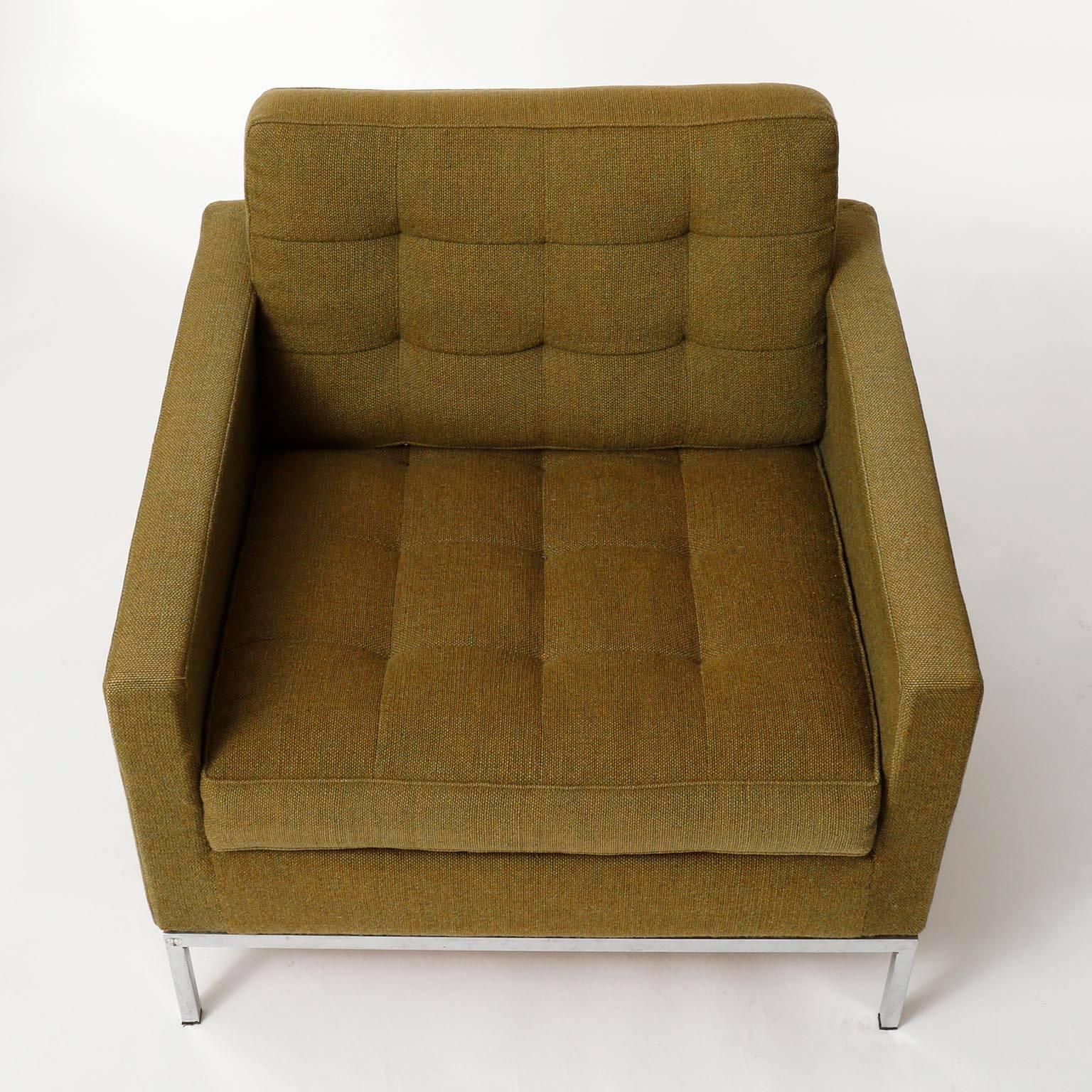 Late 20th Century Pair of Green Florence Knoll Lounge Chairs Armchairs, Knoll International, 1954