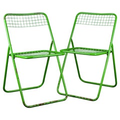 Coppia di sedie pieghevoli verdi in rete Ted di Niels Gammelgaard per Ikea, anni '80
