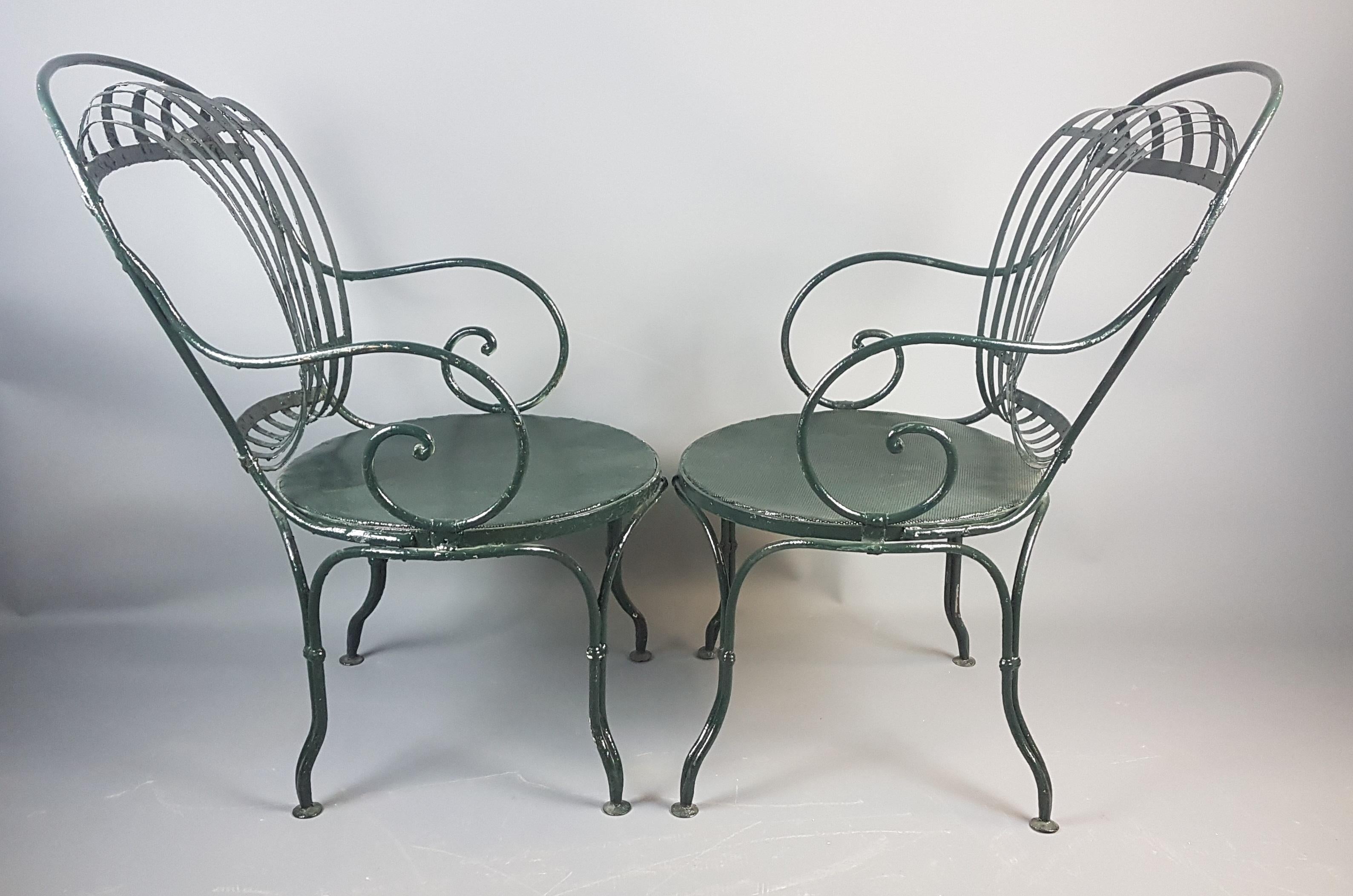 French Pair of Green Francois Carre Chairs Designed by Le Corbusier For Sale