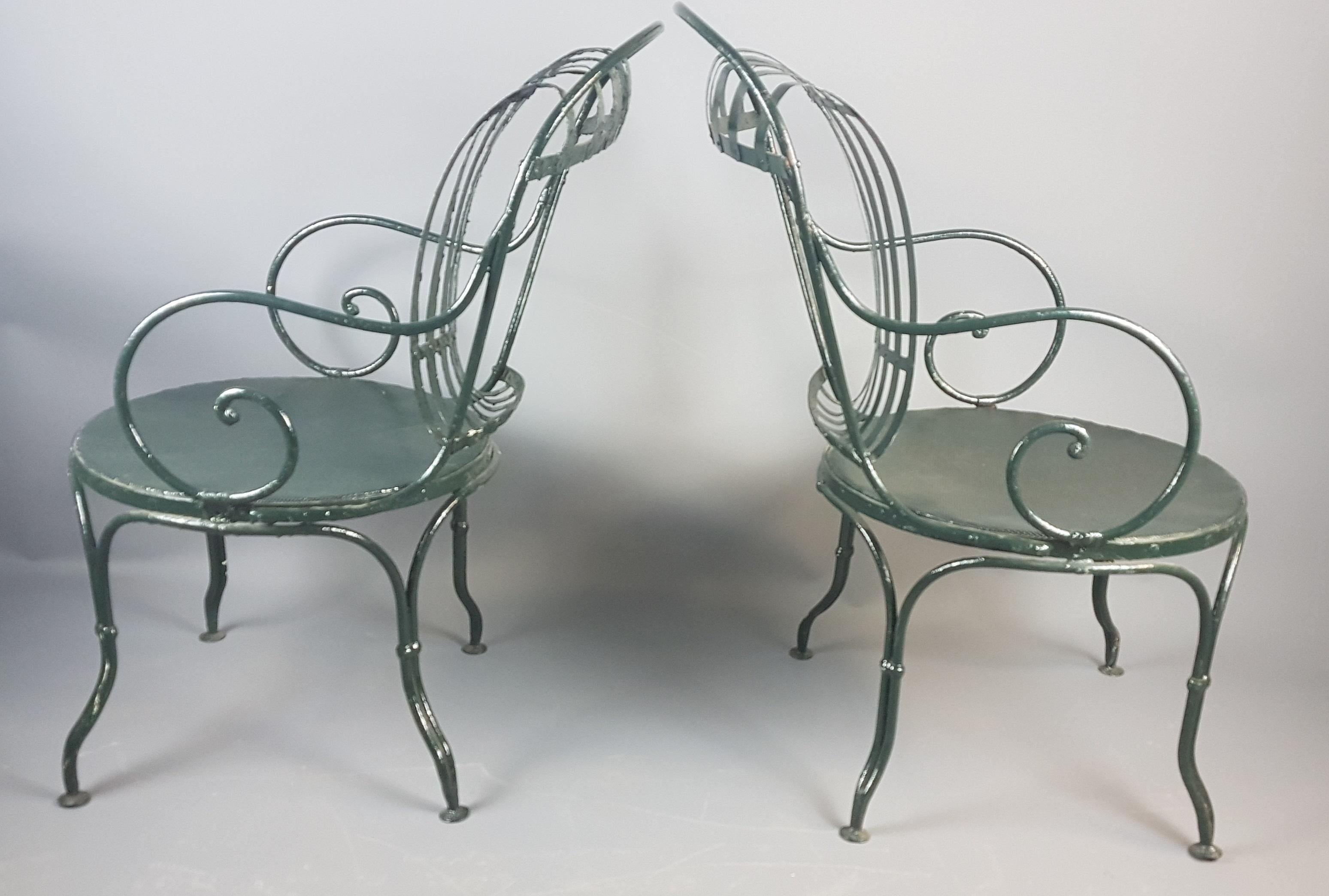 Metalwork Pair of Green Francois Carre Chairs Designed by Le Corbusier For Sale