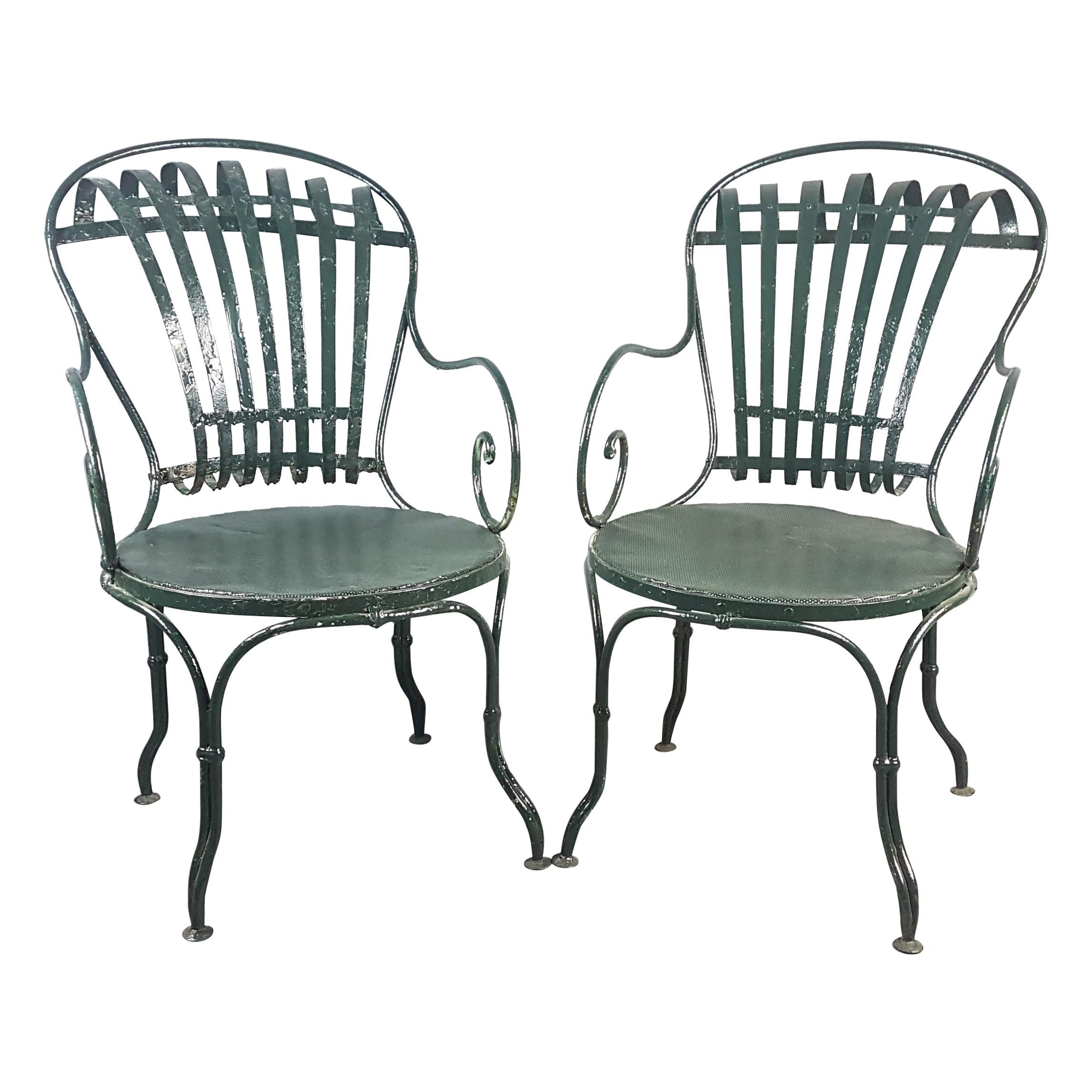 Pair of Green Francois Carre Chairs Designed by Le Corbusier For Sale