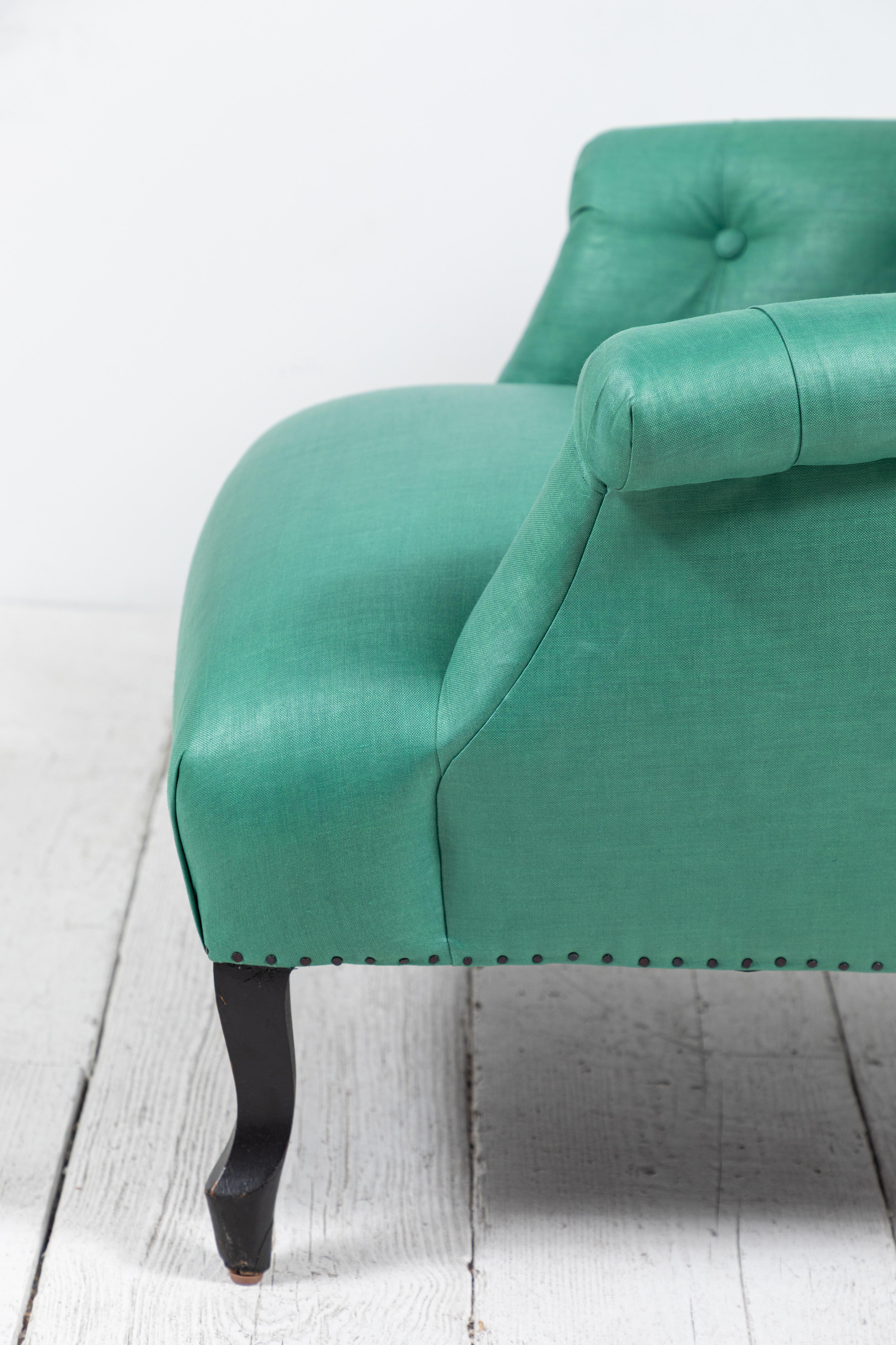 Pair of Green French Tufted Club Chairs 2