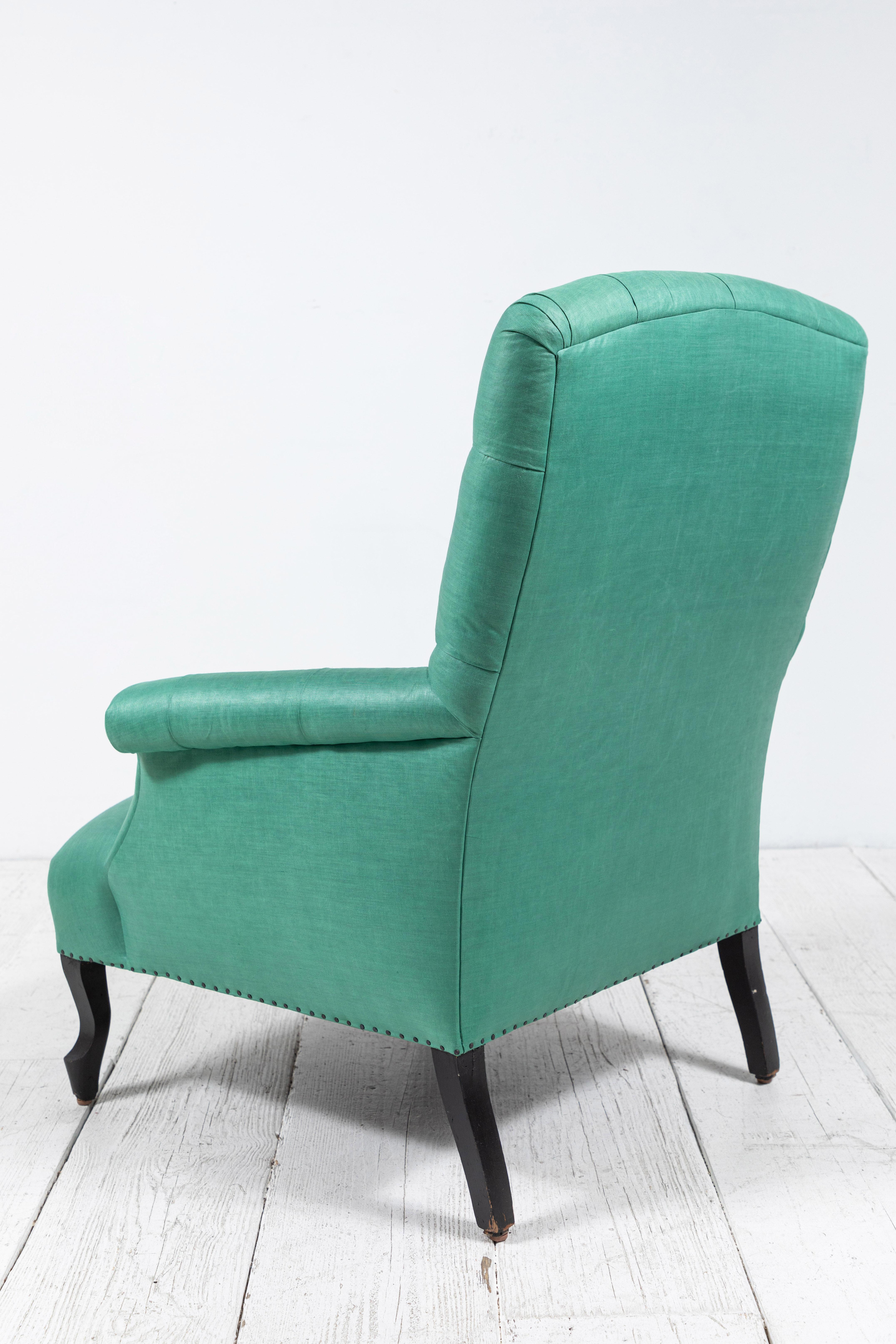 Pair of Green French Tufted Club Chairs 3