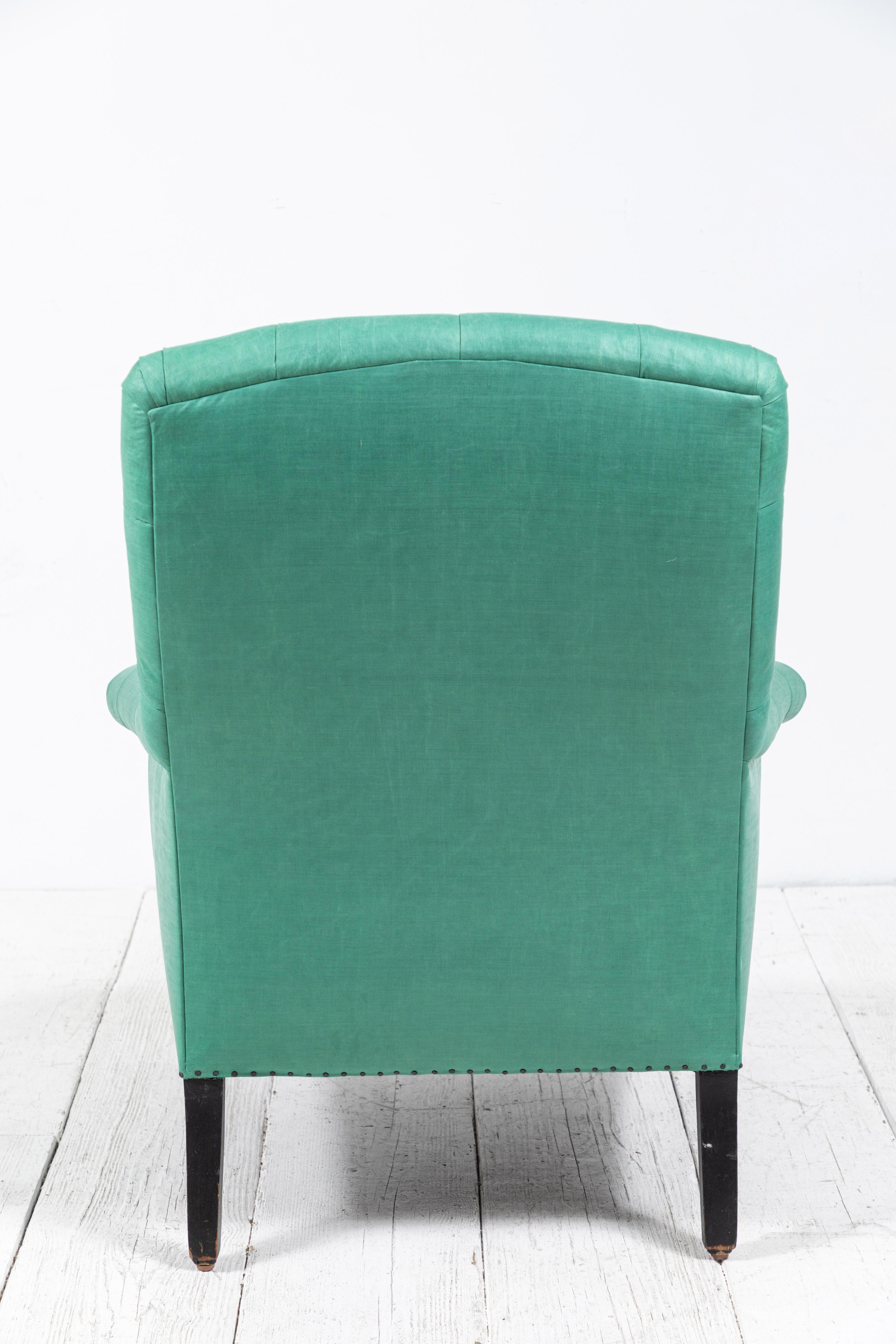 Pair of Green French Tufted Club Chairs 4