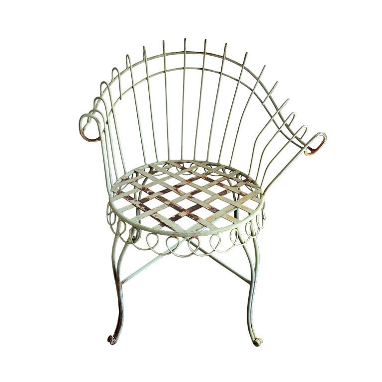 Pair of Green French Wrought Iron Garden Chairs in the Style of Salterini For Sale 1
