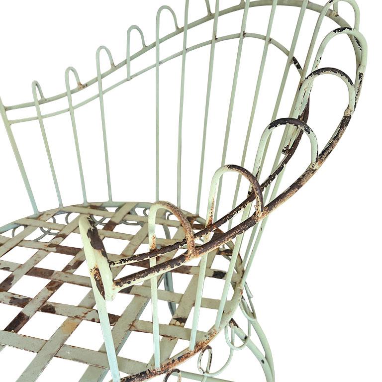 Pair of Green French Wrought Iron Garden Chairs in the Style of Salterini For Sale 3