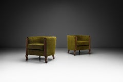 Pair of Green Funkis Easy Chairs with Oak Frame, Scandinavia 1930s