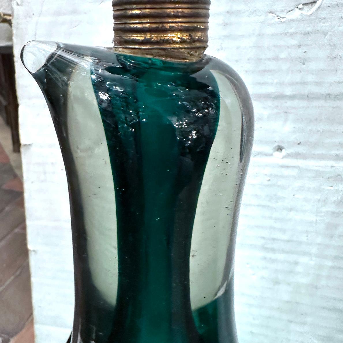 italien Paire de lampes oiseaux en verre vert en vente