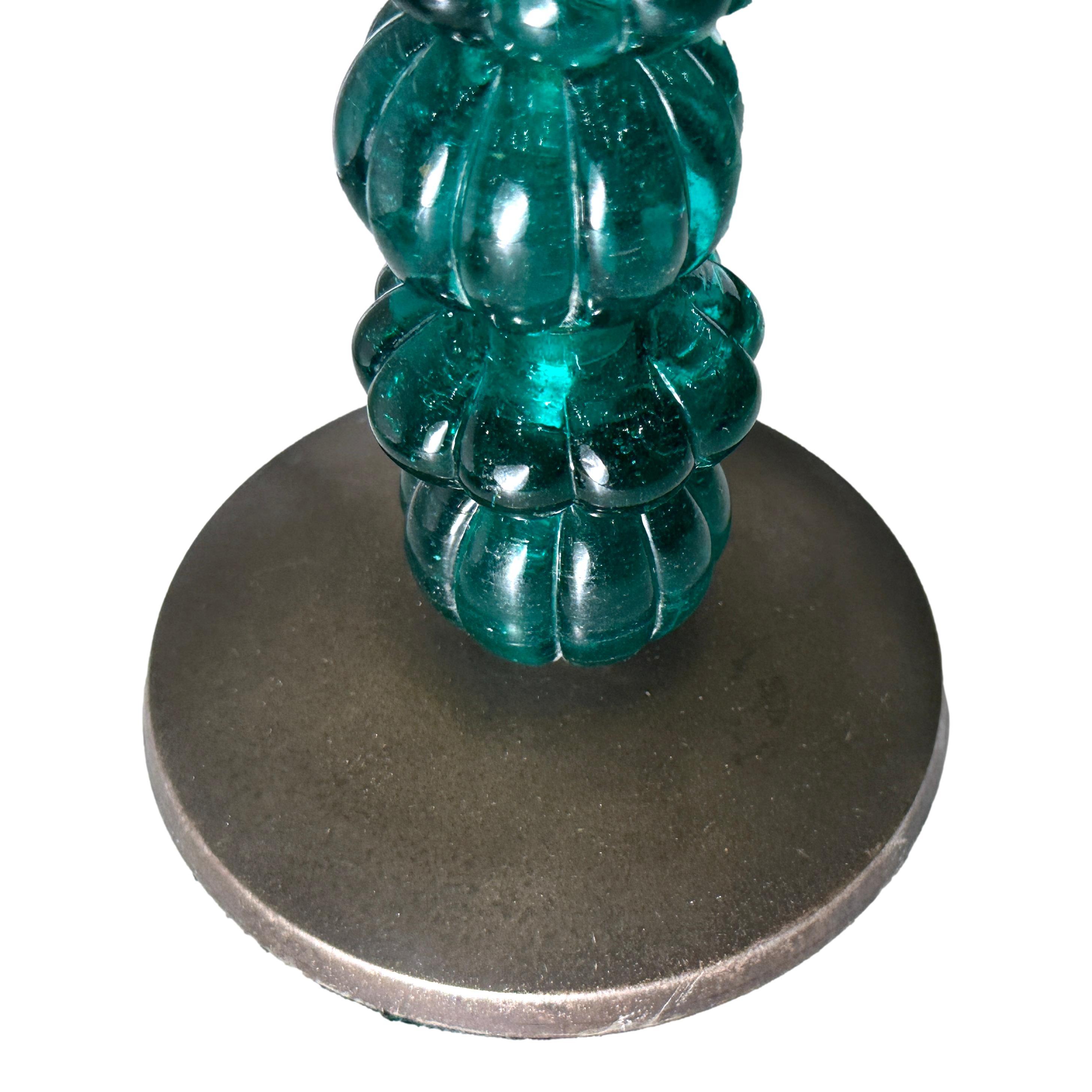 Pair of circa 1930's Italian green glass candlestick lamps.

Measurements:
Height: 15