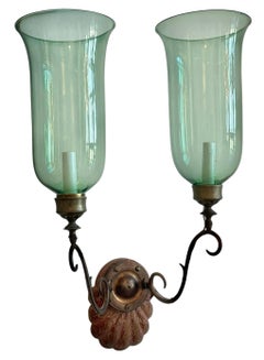 Pair of Green Glass Georgian Hurricane Sconces