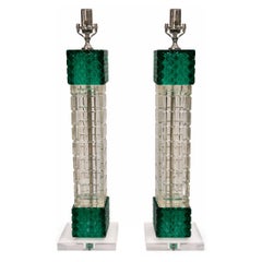 Pair of Green Glass Lamps