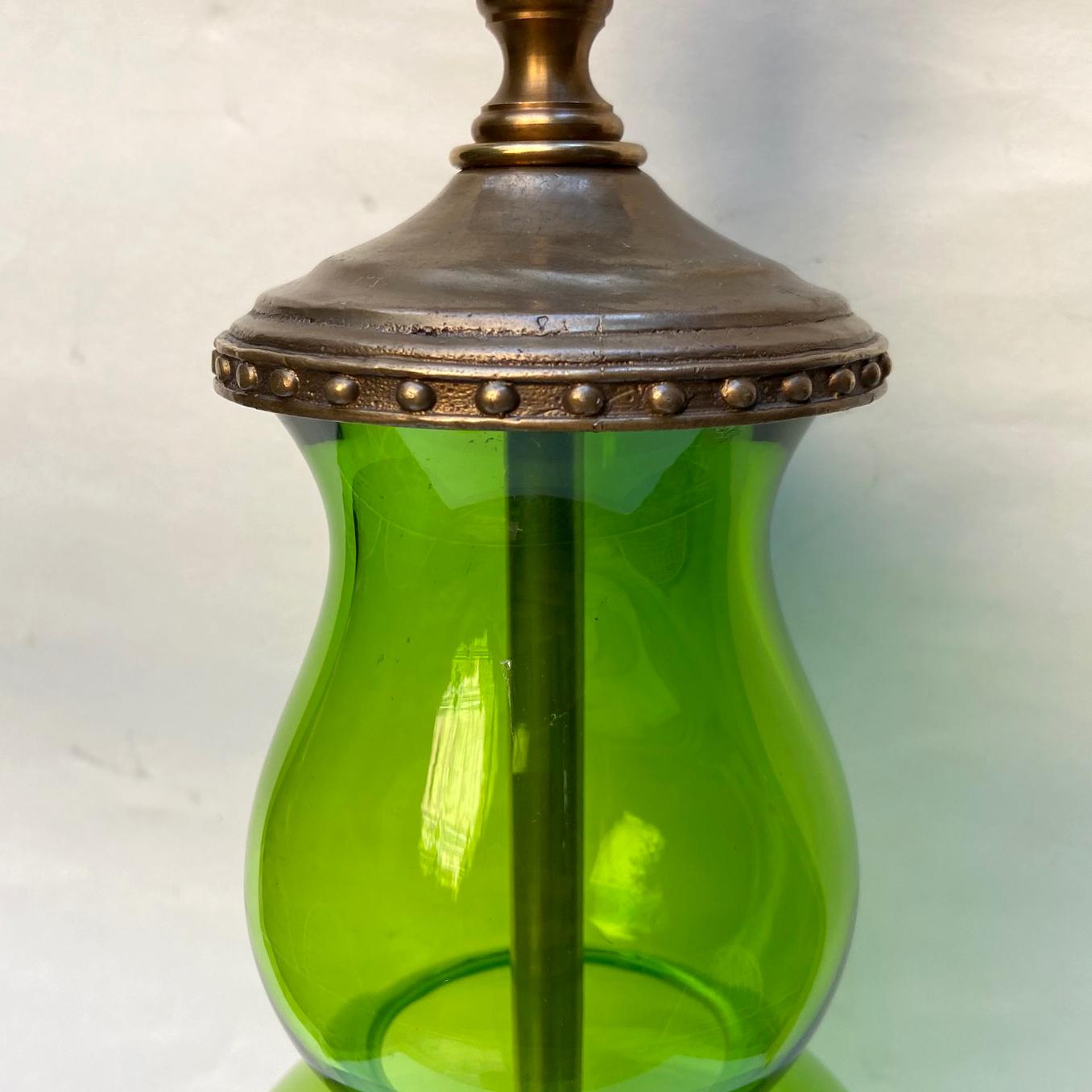 Italian Pair of Green Glass Lamps For Sale