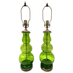 Pair of Green Glass Lamps