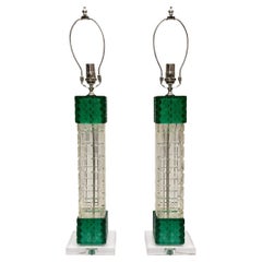 Pair of Green Glass Lamps