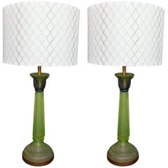 Pair of Green Glass Lamps in the Style of Daum
