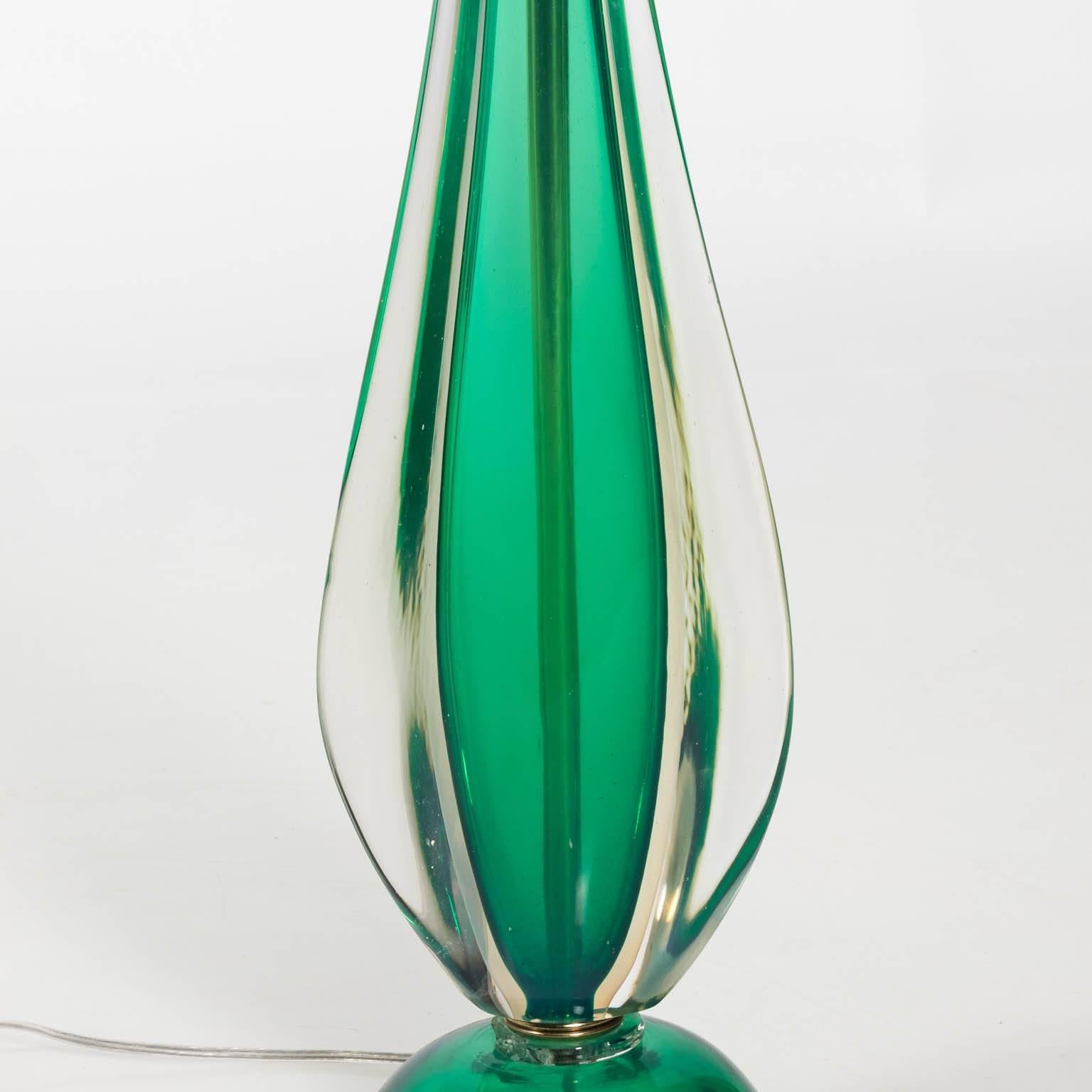Pair of Green Glass Modern Murano Lamps 3