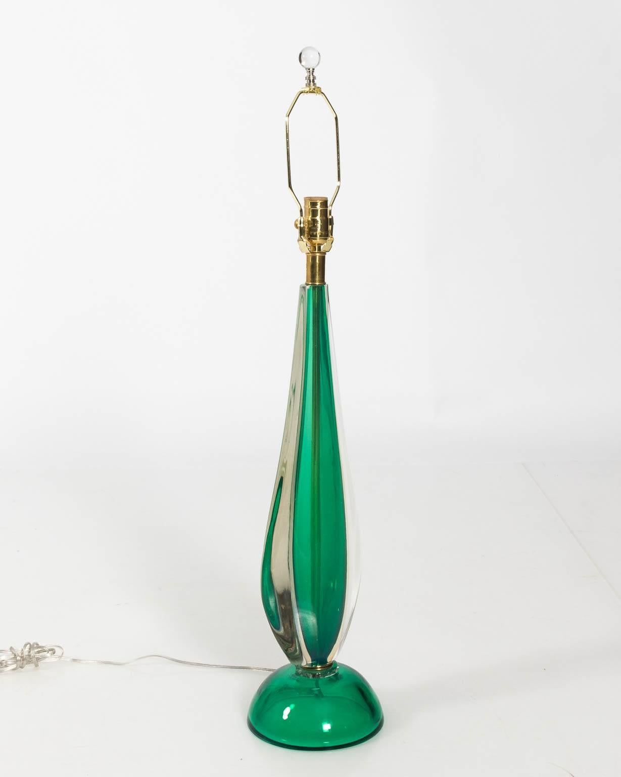 Pair of Green Glass Modern Murano Lamps 5