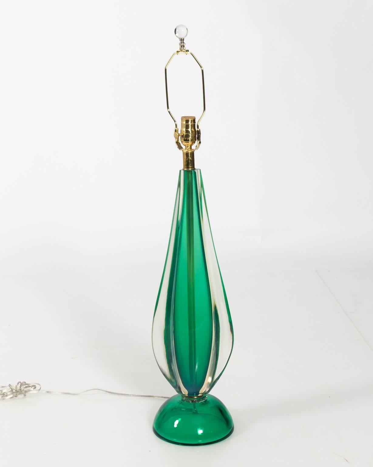 Pair of Green Glass Modern Murano Lamps 8