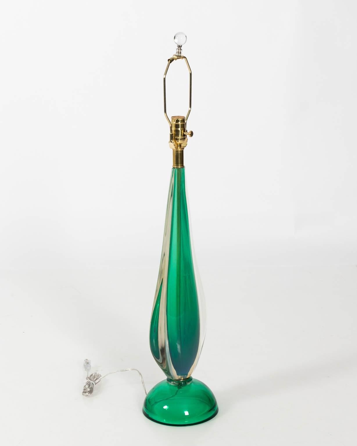 Italian Pair of Green Glass Modern Murano Lamps