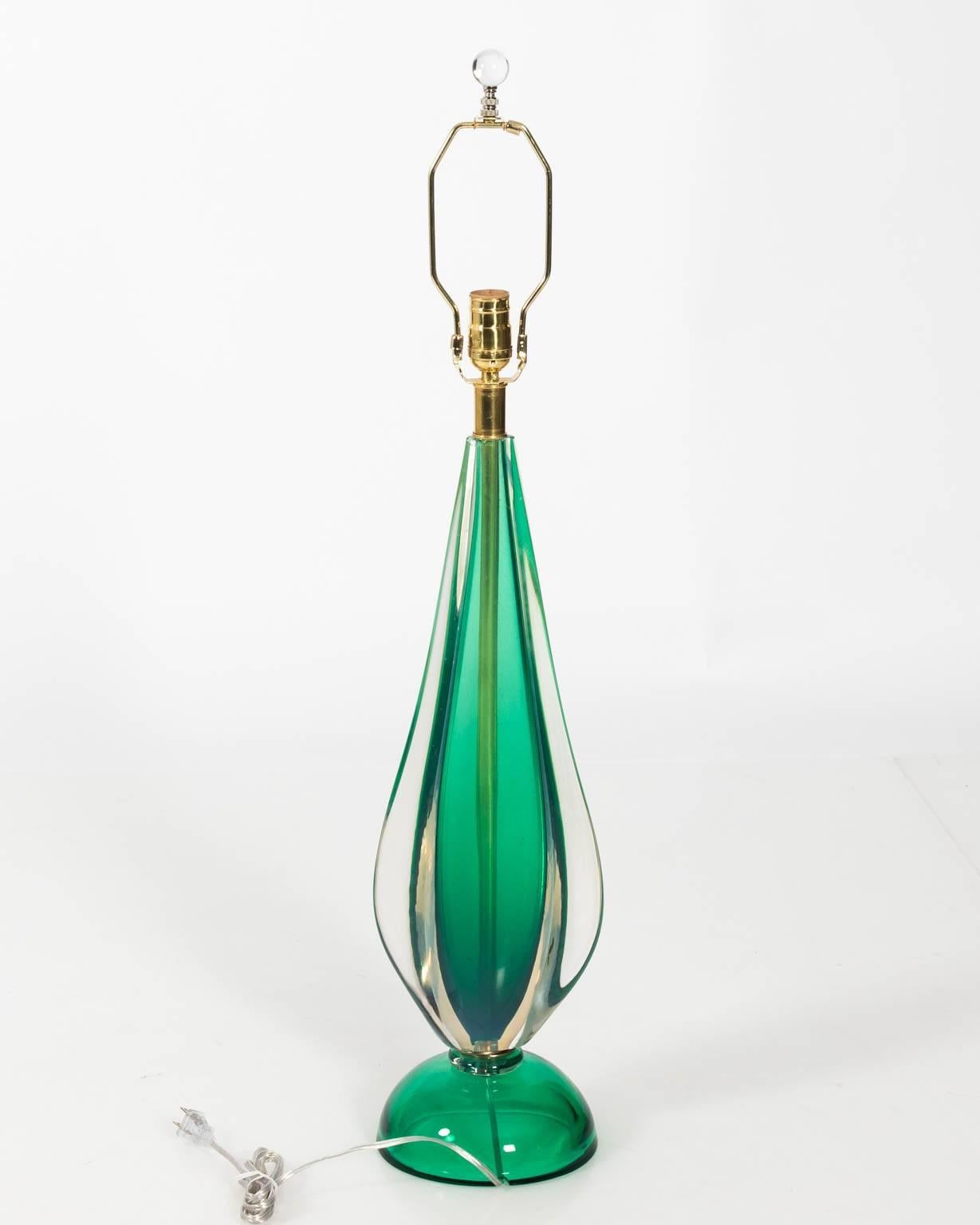 Late 20th Century Pair of Green Glass Modern Murano Lamps
