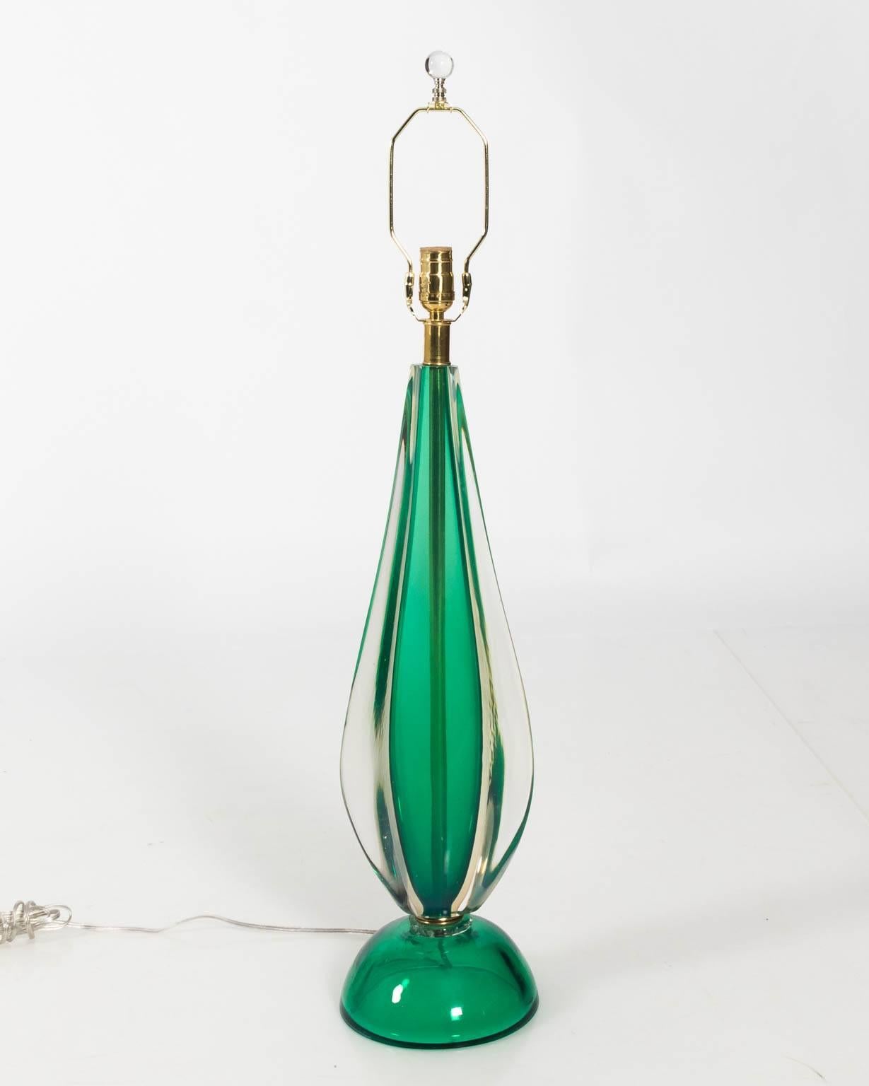Murano Glass Pair of Green Glass Modern Murano Lamps