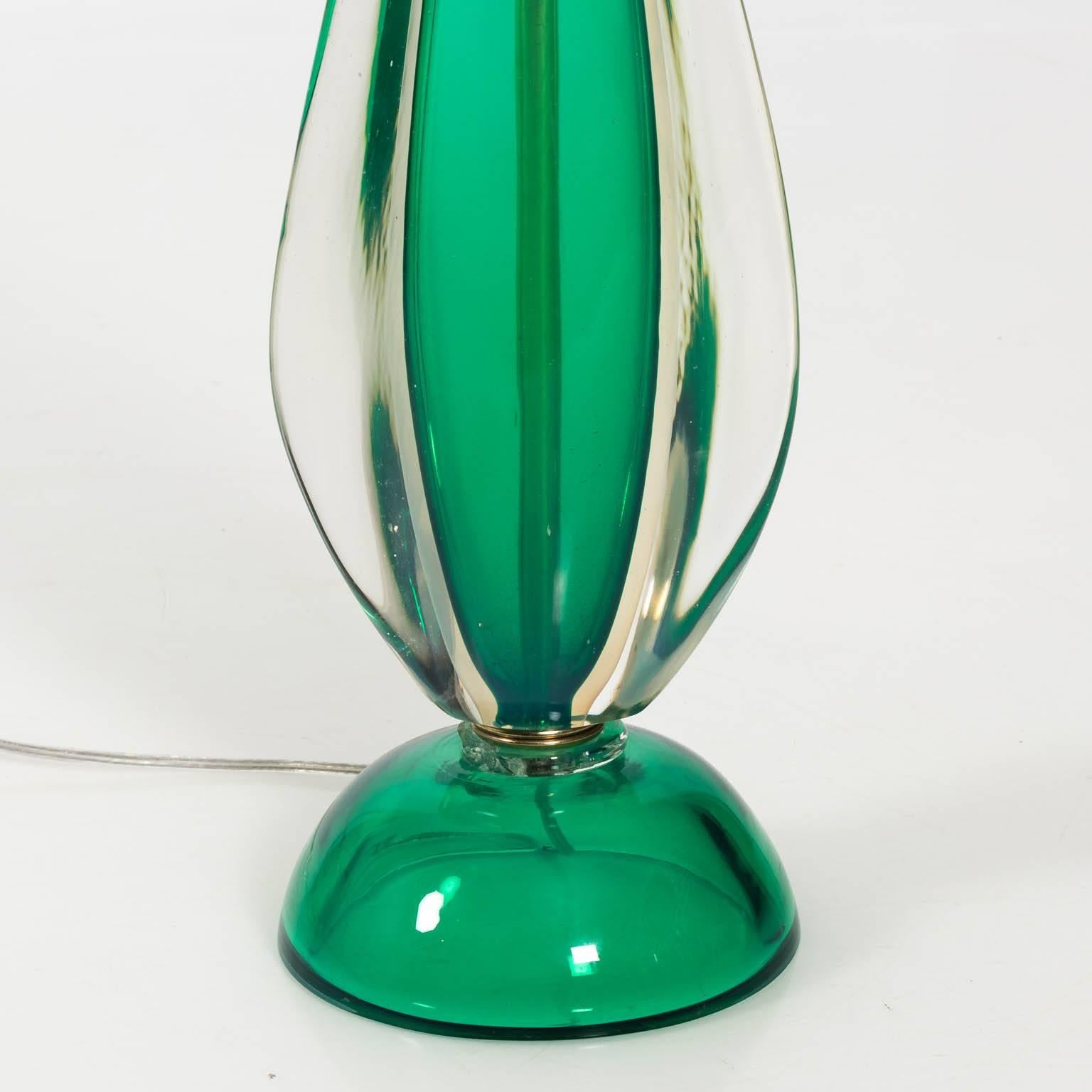 Pair of Green Glass Modern Murano Lamps 1