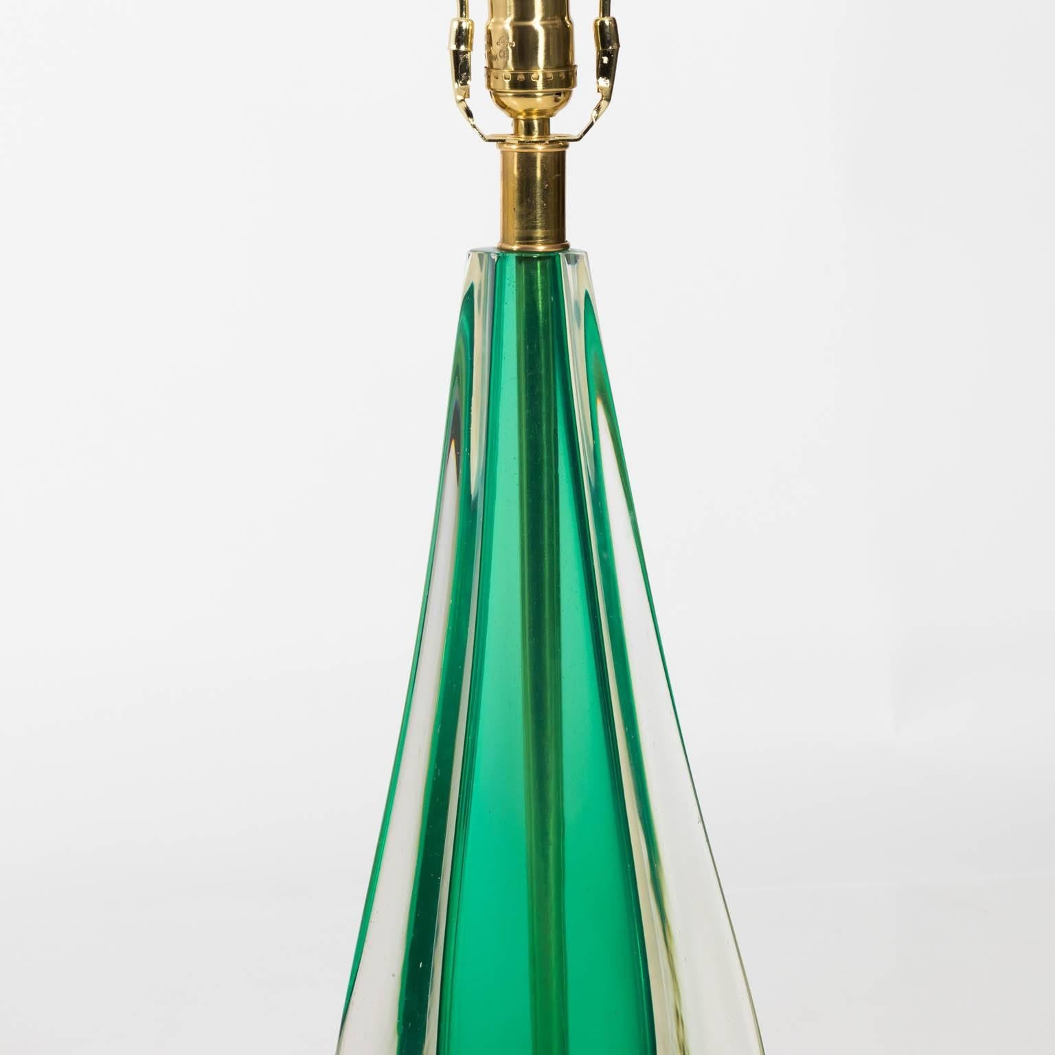Pair of Green Glass Modern Murano Lamps 2