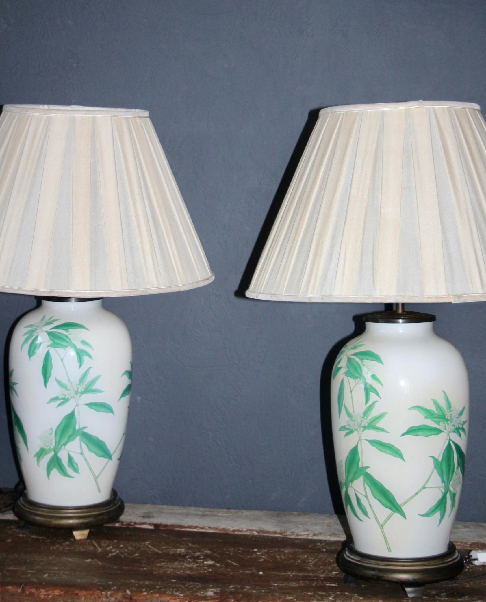Late 20th Century Pair of green glass table lamp For Sale