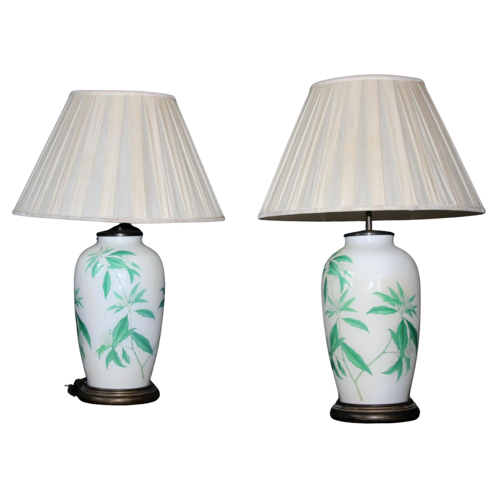 Pair of green glass table lamp