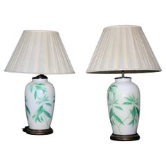 Pair of green glass table lamp