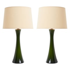 Paire de lampes de bureau en verre vert par Berndt Nordstedt