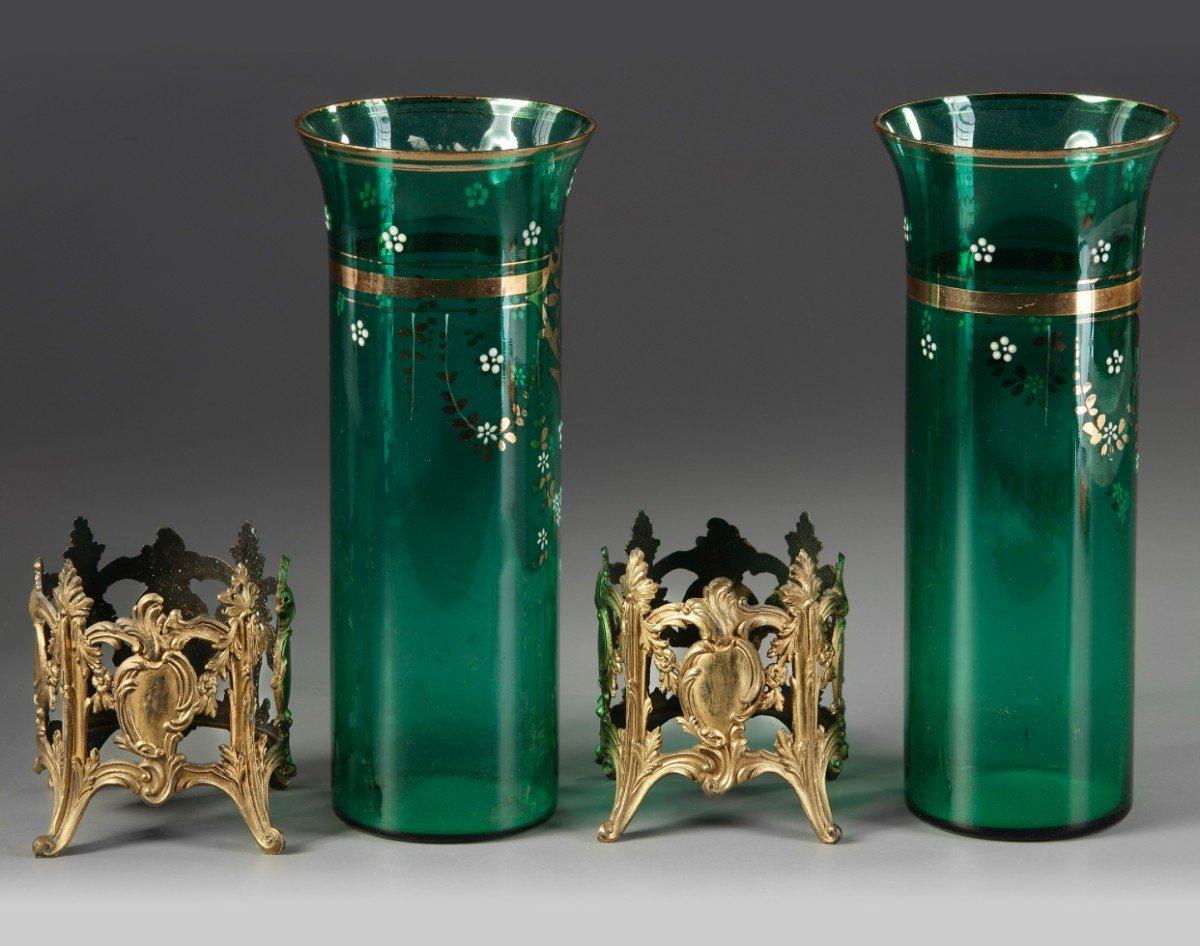 Napoleon III Pair of Green Glass Vases