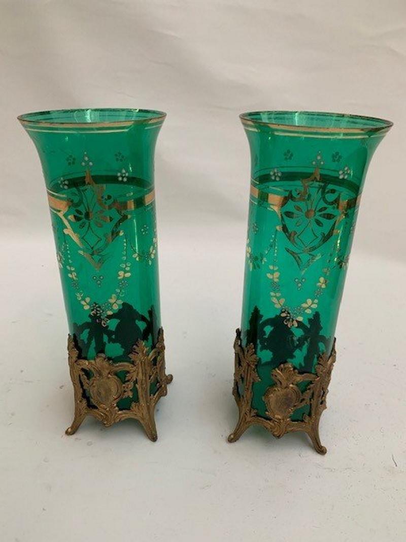 European Pair of Green Glass Vases