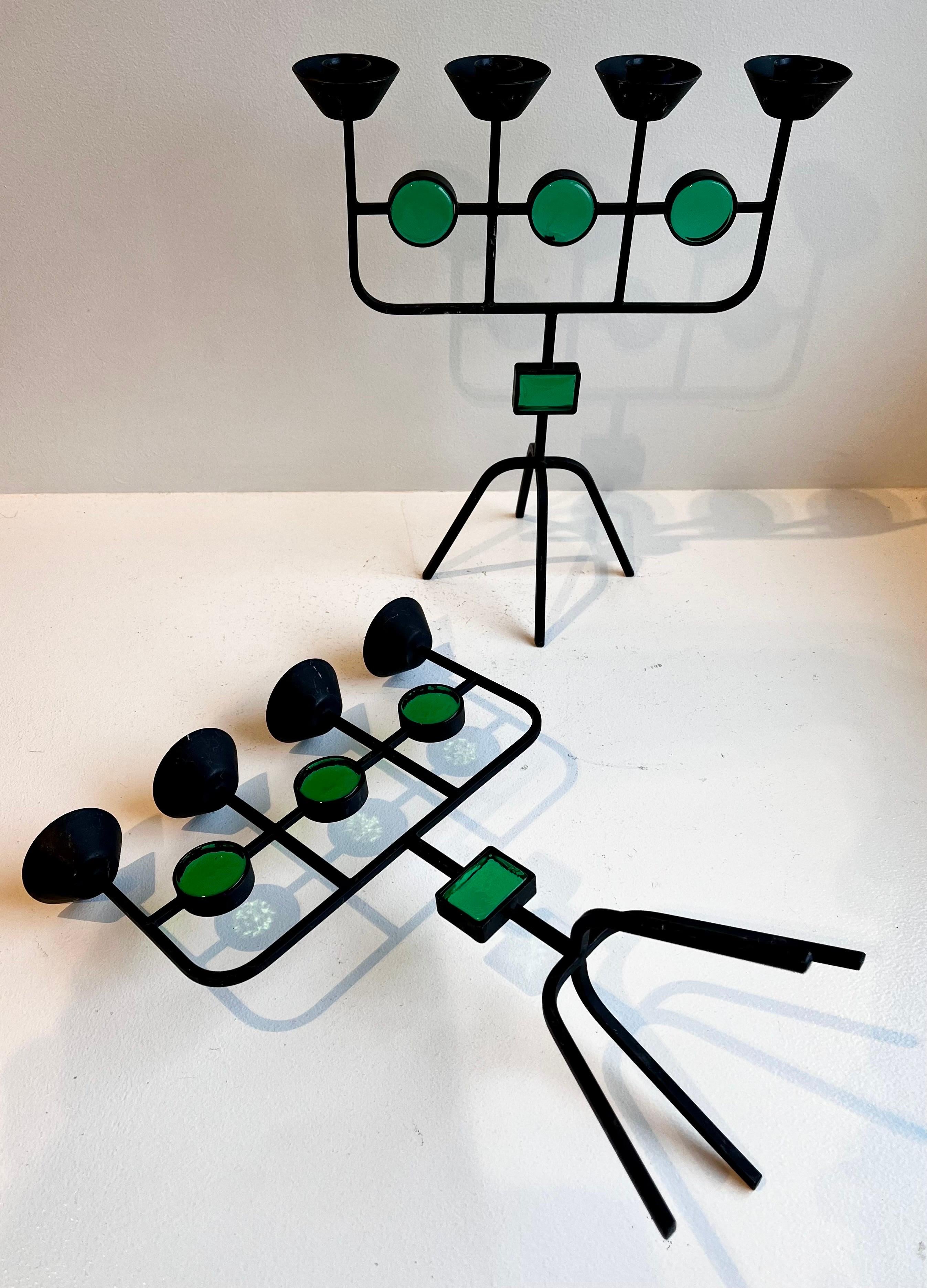 Coppia di candelabri in vetro verde e ferro battuto per Ystad-Metall di Gunnar Ander in vendita 7