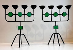 Pair of Green Glass & Wrought Iron Candelabras for Ystad-Metall by Gunnar Ander