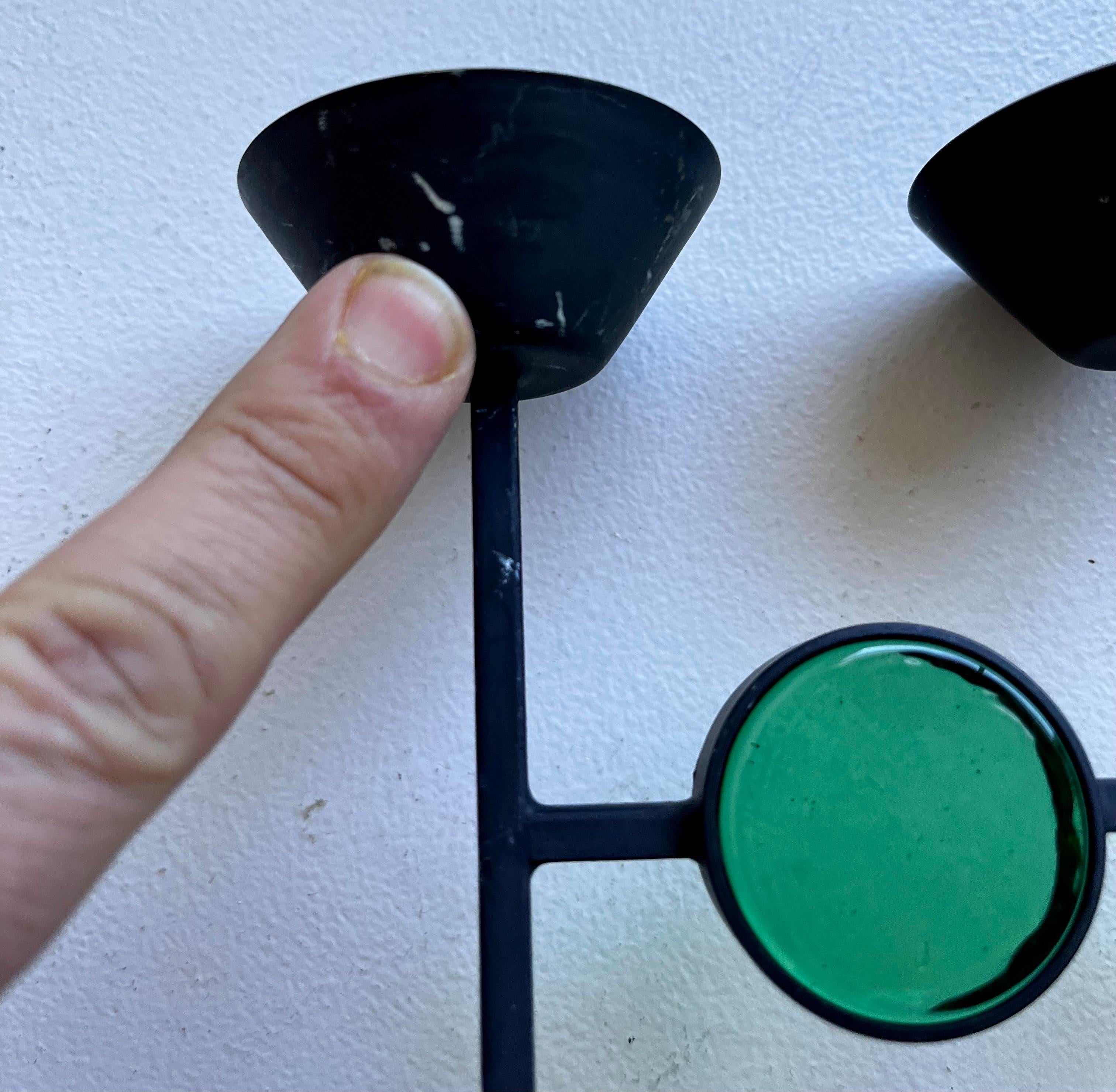 Coppia di candelabri in vetro verde e ferro battuto per Ystad-Metall di Gunnar Ander in vendita 13