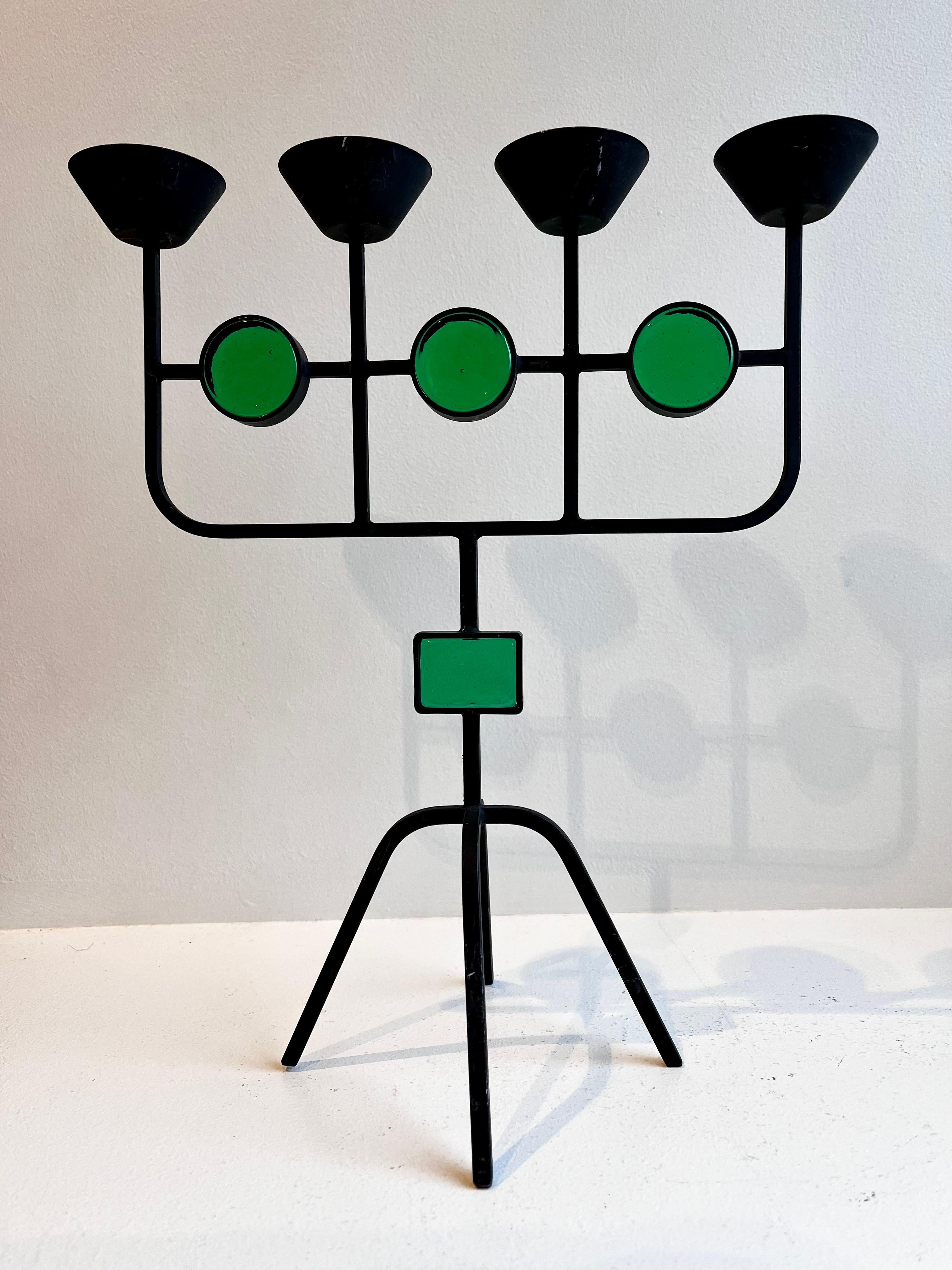 Coppia di candelabri in vetro verde e ferro battuto per Ystad-Metall di Gunnar Ander in vendita 2
