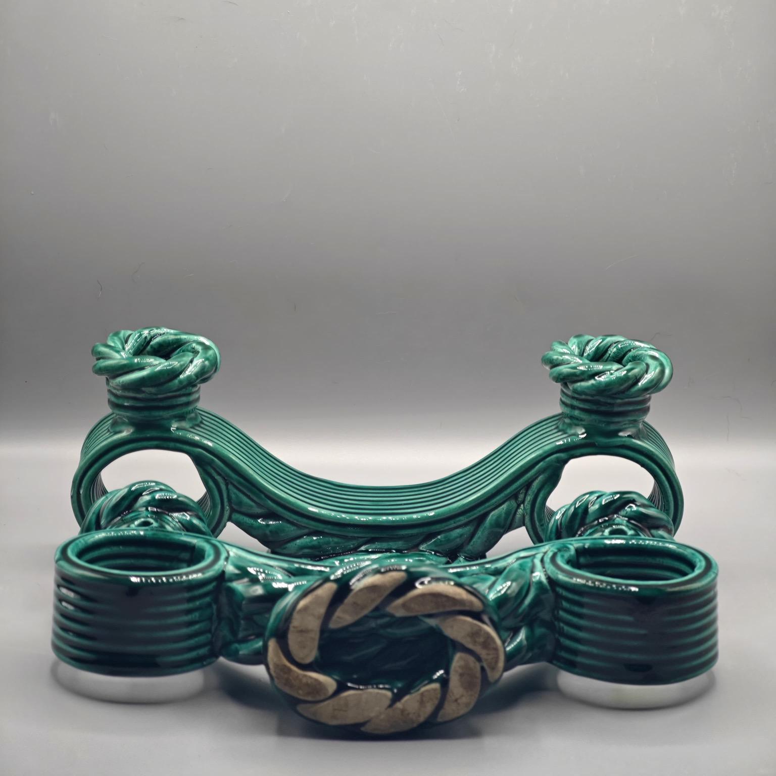 Coppia di candelabri smaltati verdi, Vallauris anni '50 in vendita 1