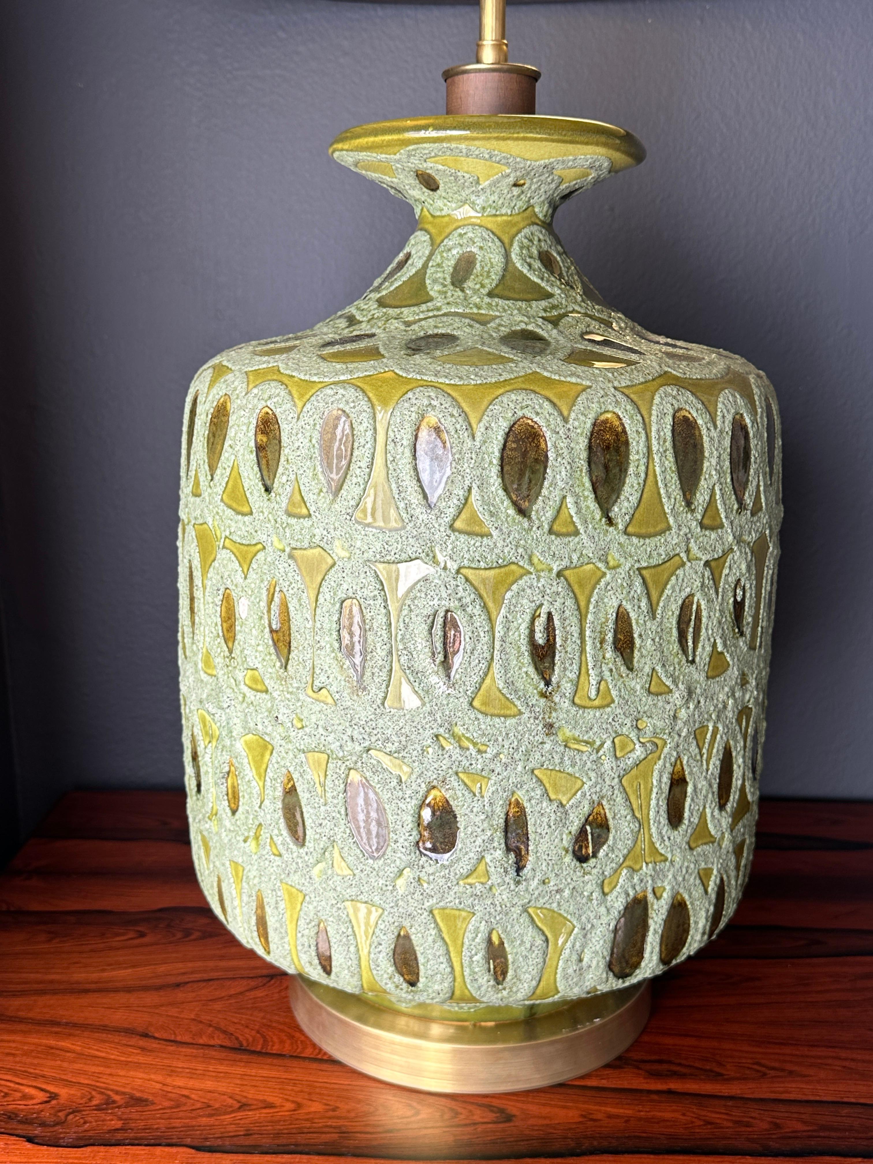 Pair of Green Glazed Ceramic Lamps In Good Condition In North Hollywood, CA